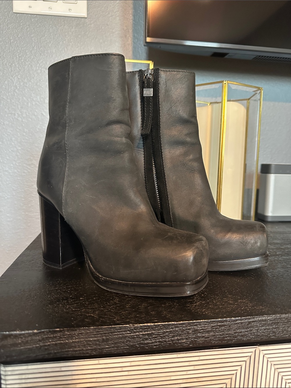 Acne Black Leather Platform Ankle Boots